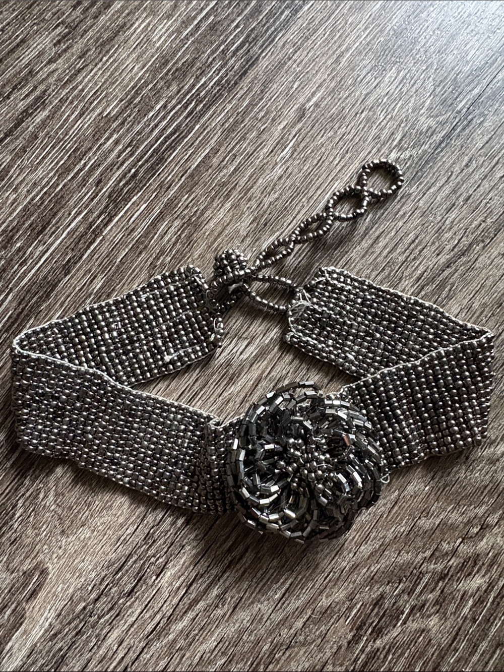 90s/Y2K Beaded Silver-Tone Floral Statement Choker